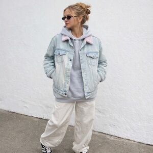 Levi’s Sherpa Denim Trucker Jacket XL lavender Fleece Collar Cozy Y2K